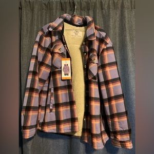 Purple women’s Sherpa fleece flannel shirt shacket XXL